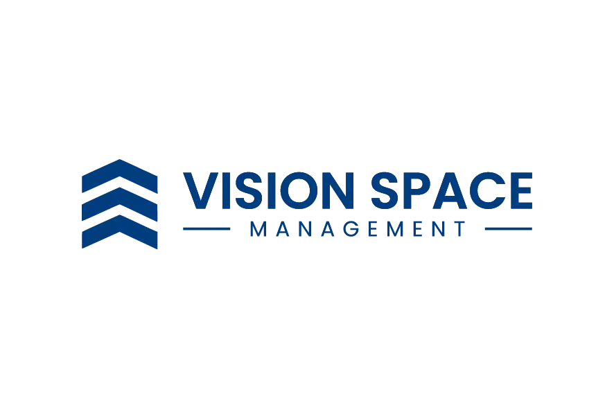 Vision Space Management logo with blue building icon and bold text