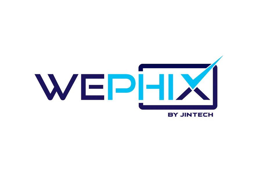 Wephix by Jintech logo with blue wordmark, framed icon, and checkmark accent