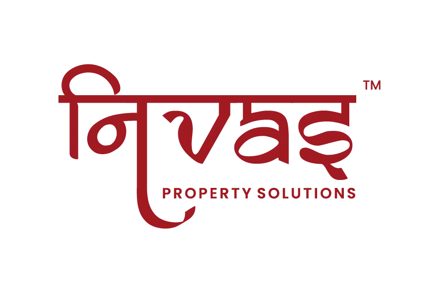 નિવાસ Property Solutions logo in Gujarati with red typography